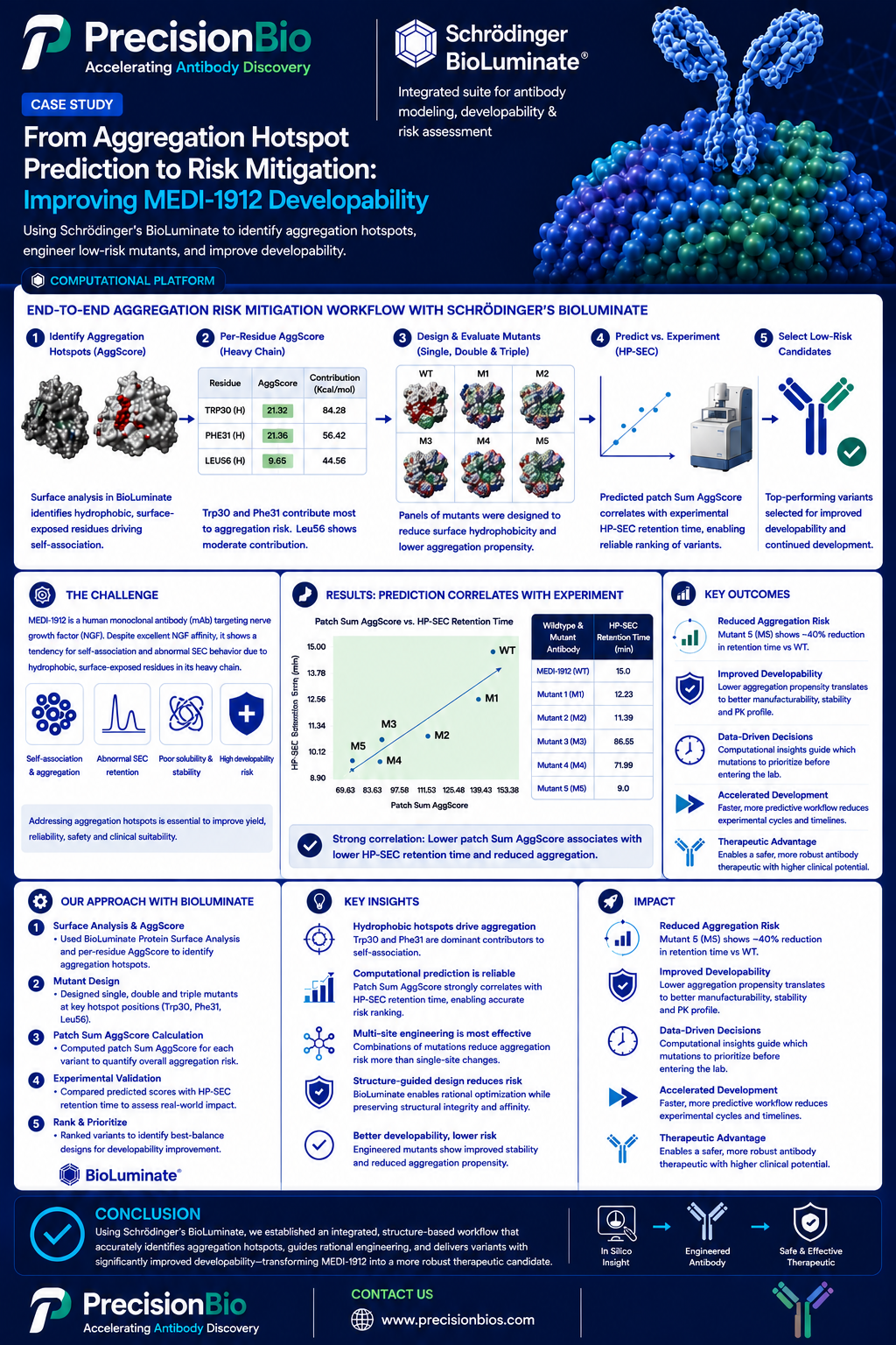 From Aggregation Hotspot Prediction to Risk Mitigation: Improving MEDI-1912 Developability — infographic