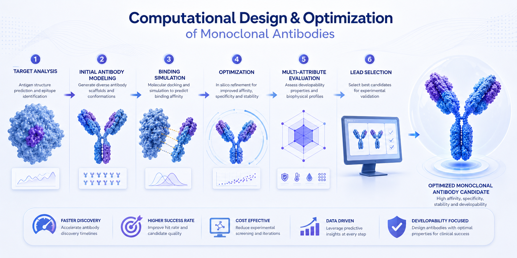 Computational design and optimization of monoclonal antibodies